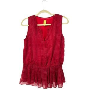 QMack Red/Blue Polka Dot Sleeveless Peplum‎ Top Small